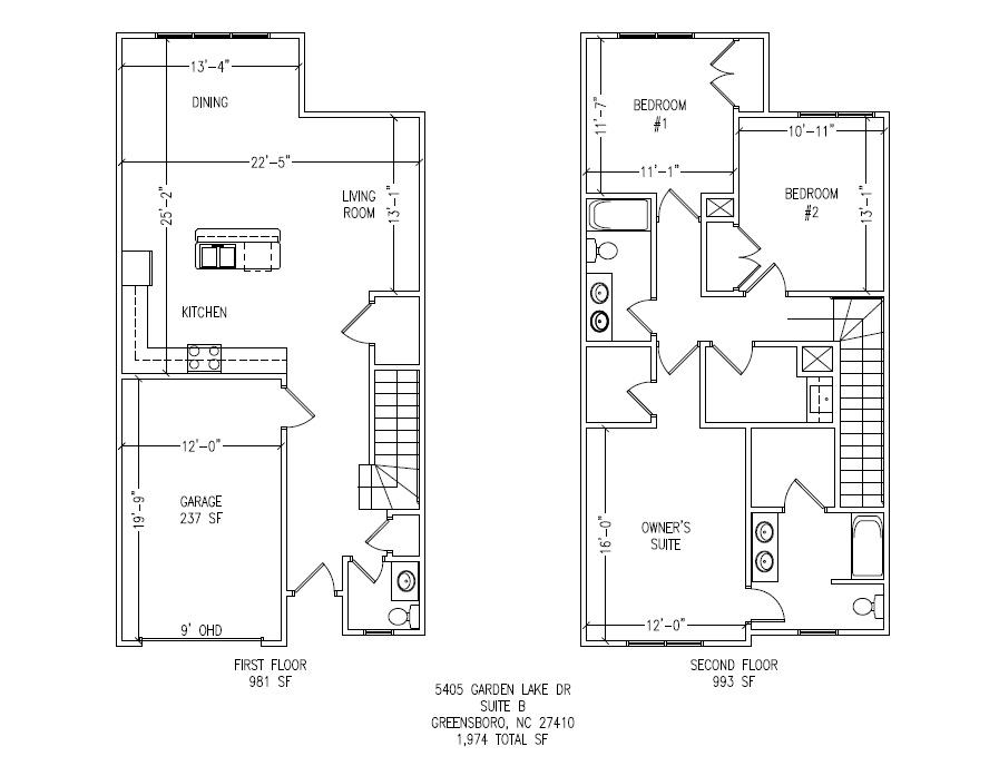 Floor plan for 3 beds, 2.5 baths, 1643 sqft